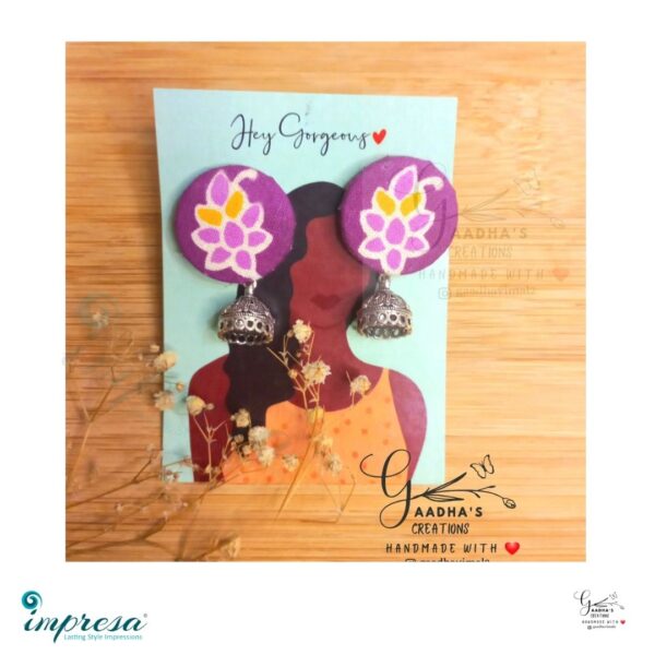 Handmade Purple printed round shaped Earings with Jhumka Jewellery - Impresa Store