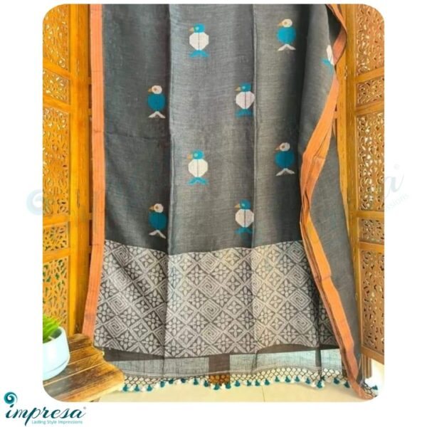 Linen Saree with Embroidery - Impresa Store