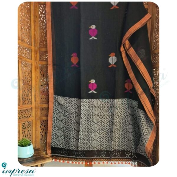 Linen Saree with Embroidery - Impresa Store