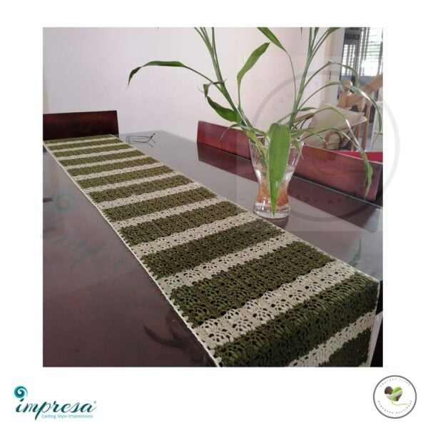 Crochet Table Runner in Olive Green and Cream - Impresa Store