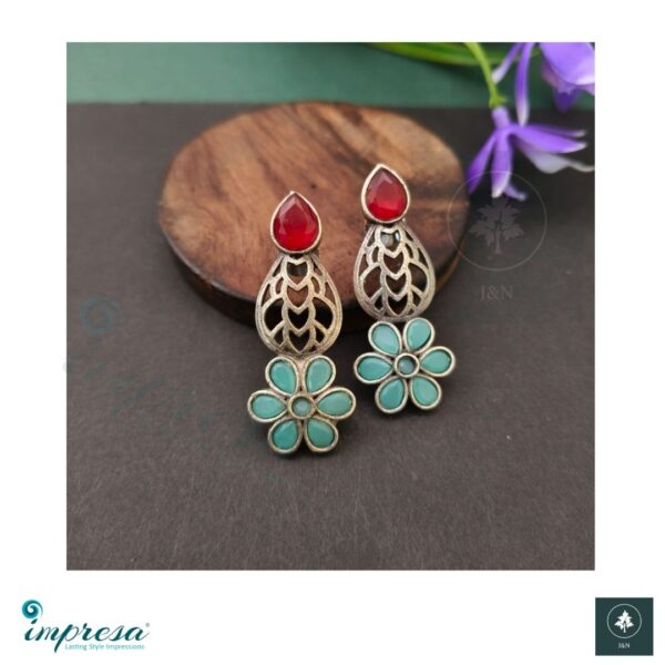 Silver Replica Stud with Red & Light Blue Stones - Impresa Store