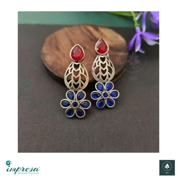 Silver Replica Stud with Red & Blue Stones - Impresa Store