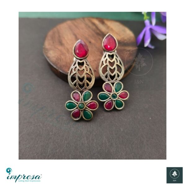 Silver Replica Stud with Red & Green Stones - Impresa Store