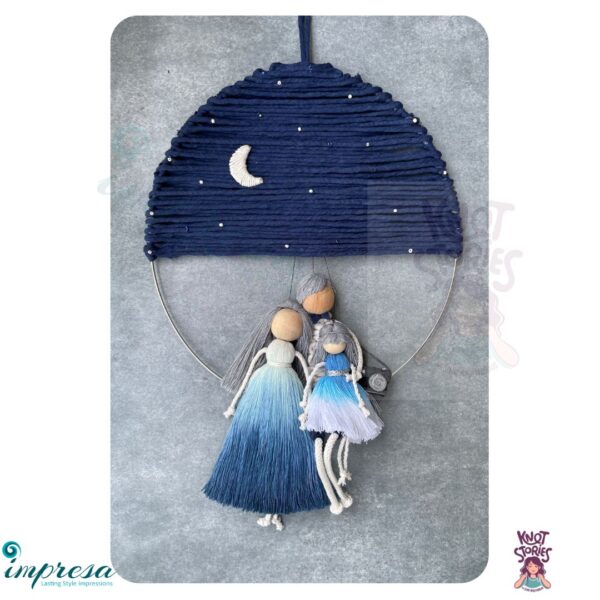 Starry Night with family of 3- Macrame Character Wall Hanging - Impresa Store