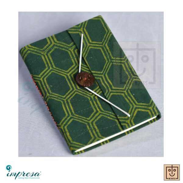 Handmade and Handblock Journal - Green Honey Comb Button - Impresa Store
