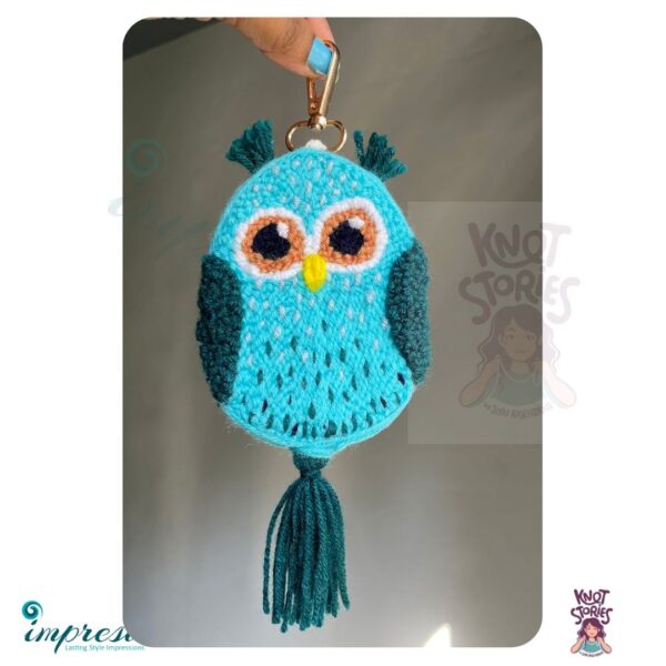 Punch needle Embroidered Keychain - Blue Owl Single side - Impresa Store