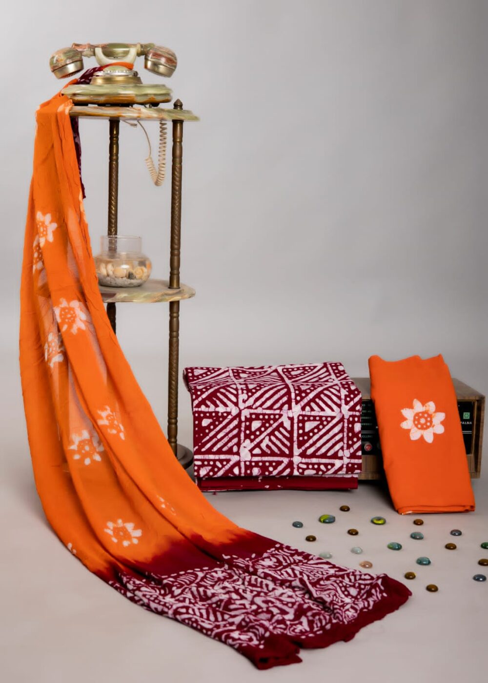 white christmas dresses Designer Hand Block Print Pure Cotton Suit With Chiffon Dupatta