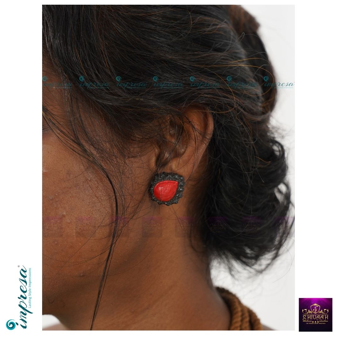 Red - Anvika Stone Work Fabart Earrings